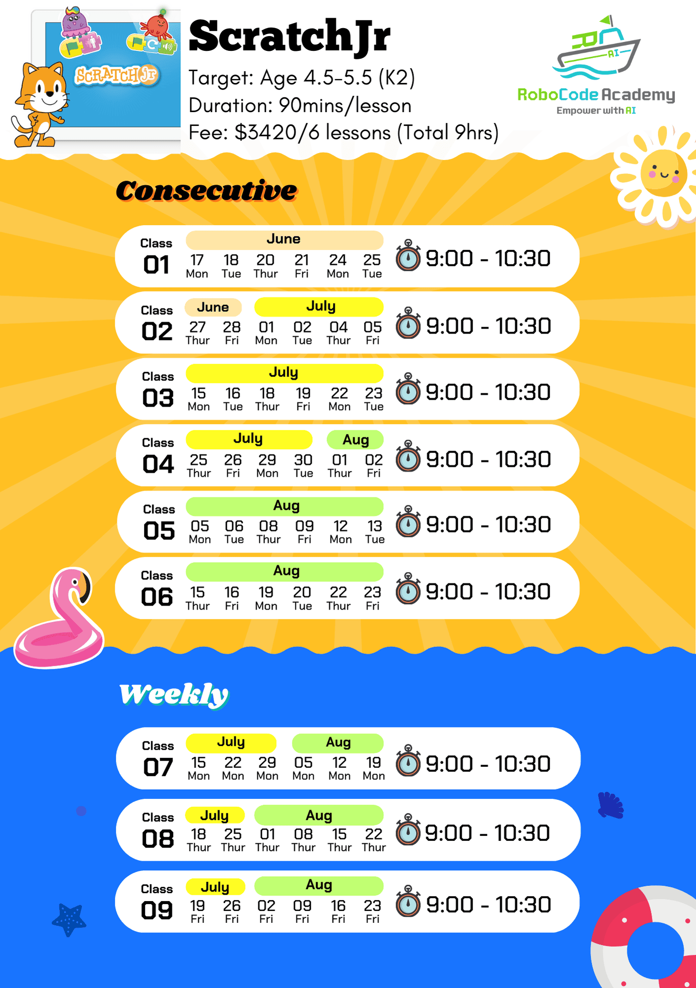 2024 Summer Camp ScratchJr Timetable