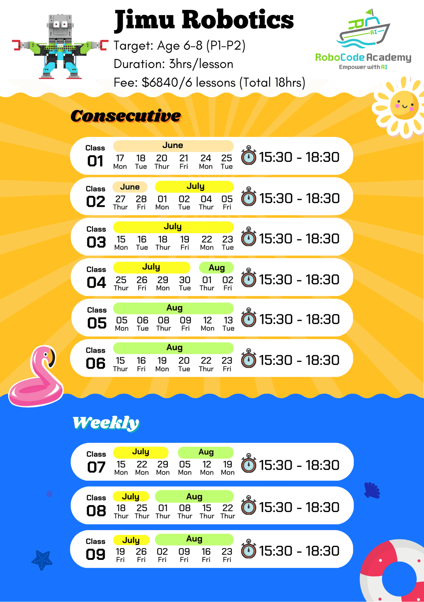 2024 Summer Camp Jimu Robotics Timetable