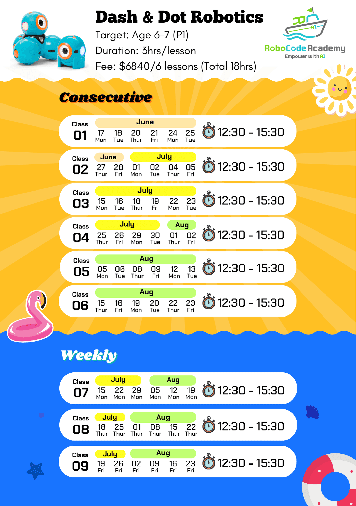 2024 Summer Camp Dash & Dots Robots Timetable