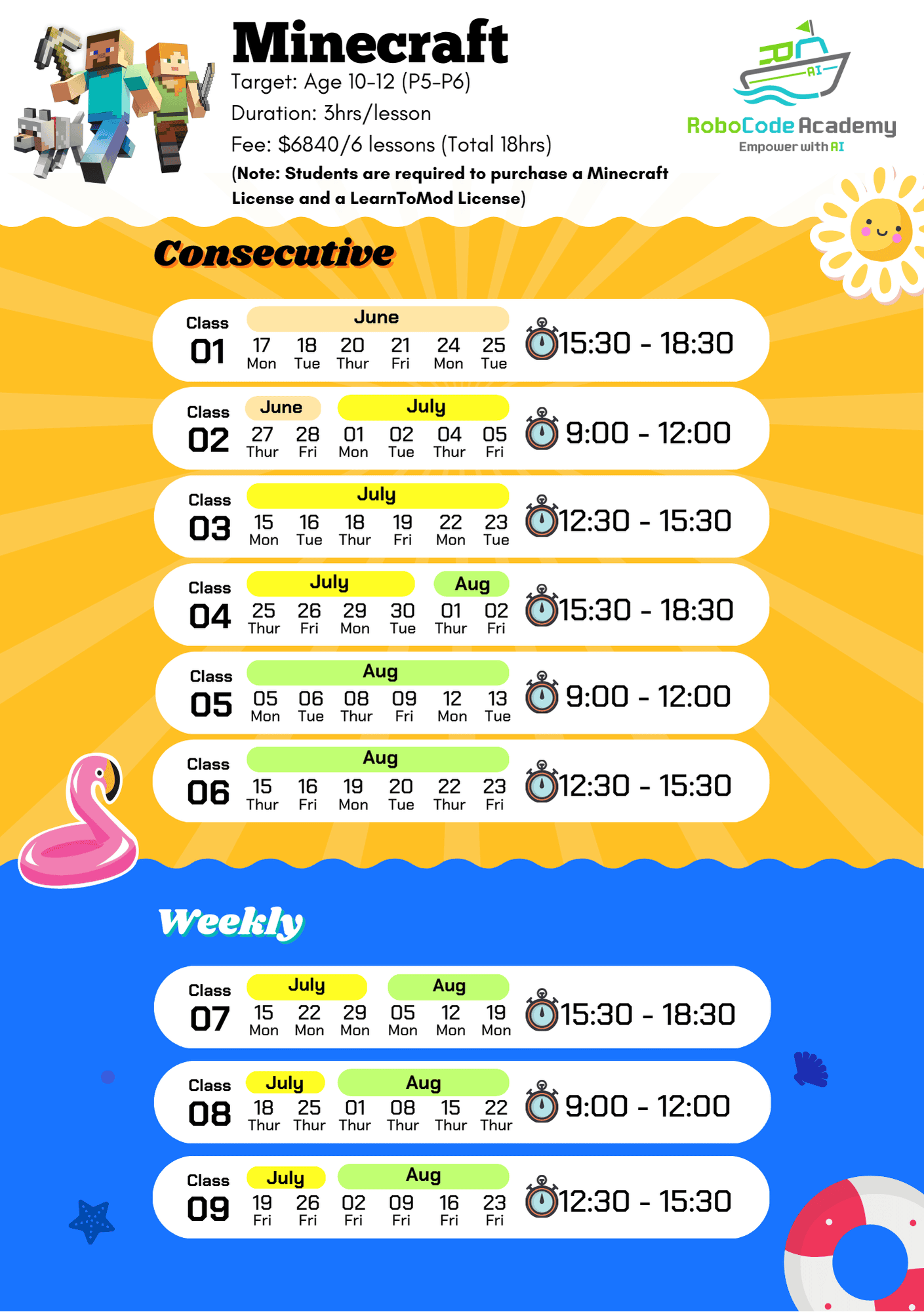 2024 Summer Camp Minecraft Modding Timetable