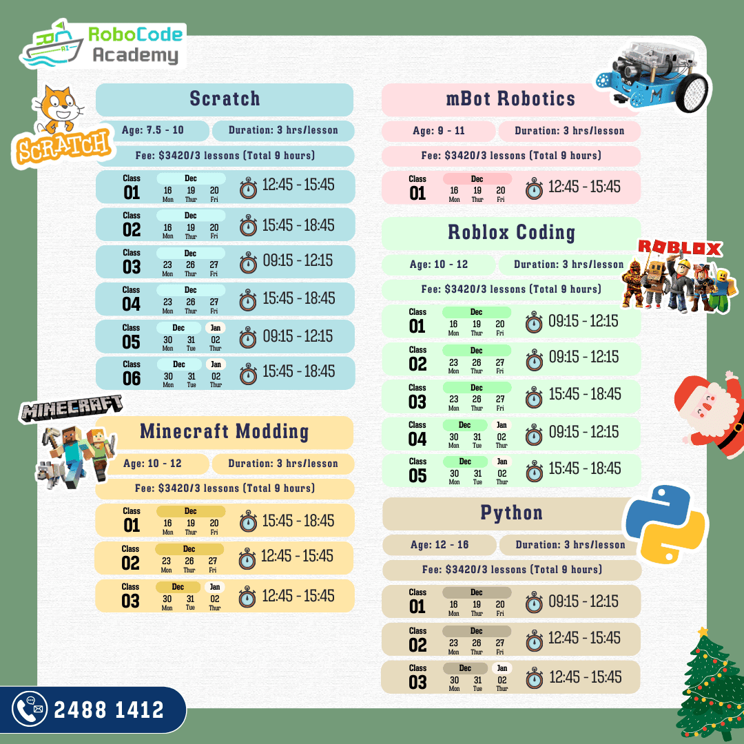 2024 Christmas Coding Camp Timetable